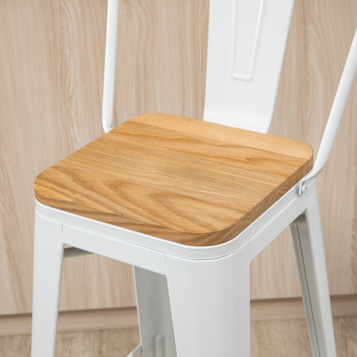Lot de 4 tabourets de bar industriel avec dossier repose-pied hauteur assise 76 cm métal crème