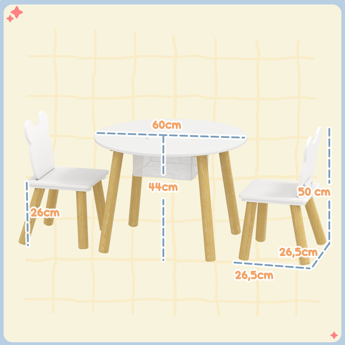 Ensemble 1 table ronde, 2 chaises pour enfant 3 pièces, dossier en forme d'ours, activités, bricolage, repas, 3-6 ans