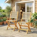 Lot de 2 Chaises de Jardin Pliantes Chaises de Balcon en Bois d'Acacia Assise en Corde Tressée Naturel et Beige