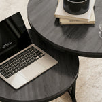 Lot de 2 tables basses gigognes empilable design industriel pieds en métal noir