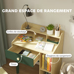 Ensemble bureau et chaise pour enfant avec étagères de rangement et tiroir, mobilier pour enfants de 3 à 10 ans, vert