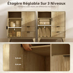 Buffet salon, meuble de rangement, 2 portes, 2 tiroirs, étagère réglable, compartiment ouvert, 80x40x90cm, bois naturel