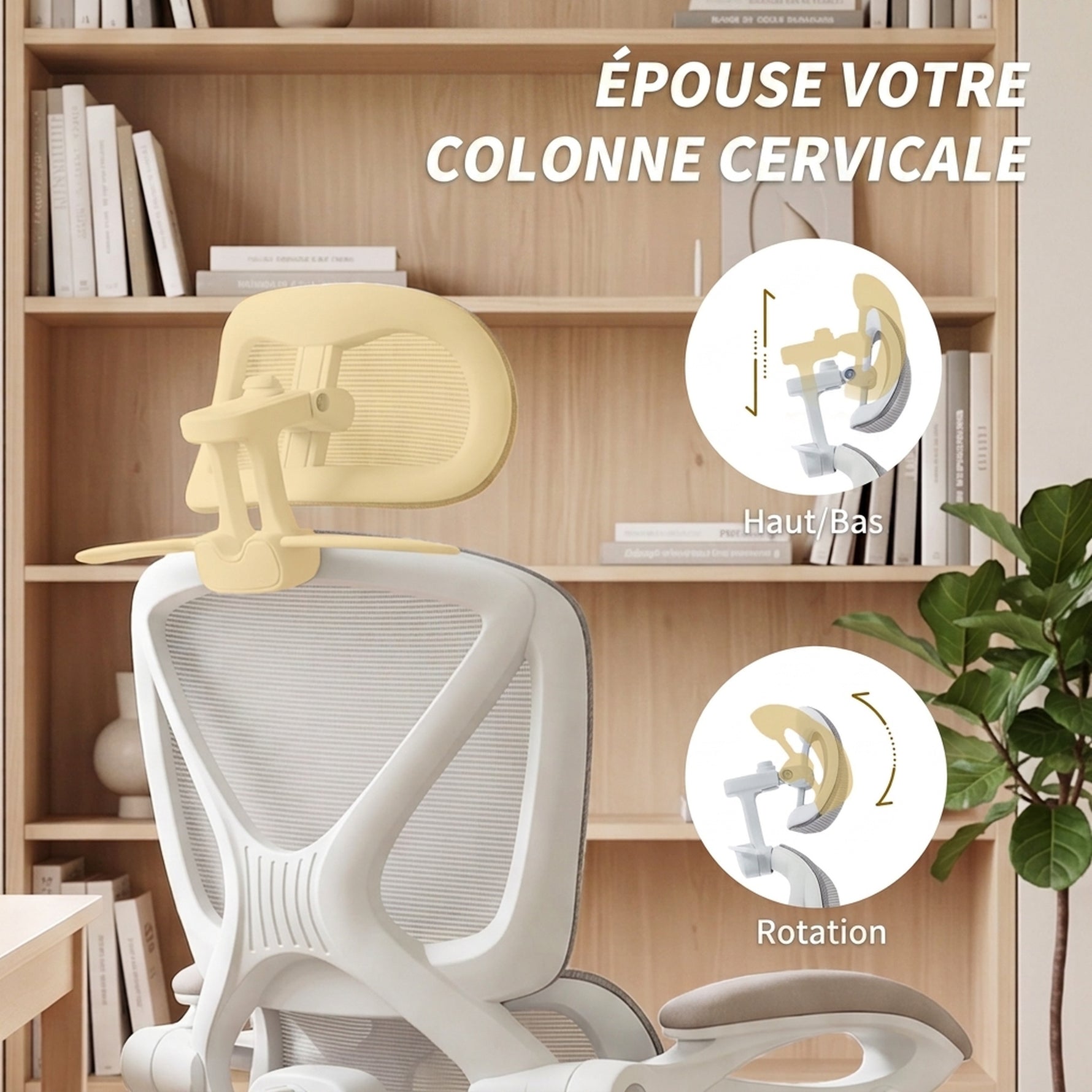 Chaise Bureau Ergonomique avec Appui-Tête Réglable, Fauteuil de Bureau Inclinable en Maille, Dossier Séparé, Gris