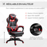 Chaise gaming Ergonomique, Fauteuil de Bureau confortable avec Repose-Pied, Appuie-Tête et coussin lombaire, Hauteur Réglable, noir et rouge