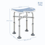 Taburete de ducha, altura ajustable de 39 a 51,5 cm, barra de apoyo con ventosa, patas con ventosas, azul claro