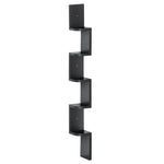Étagère d'angle Murale à 5 Niveaux Hauteur 120 cm Forme de Zigzag en Bois Noire