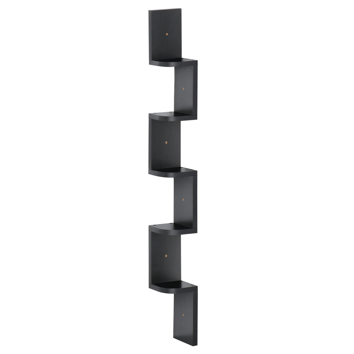 Étagère d'angle Murale à 5 Niveaux Hauteur 120 cm Forme de Zigzag en Bois Noire