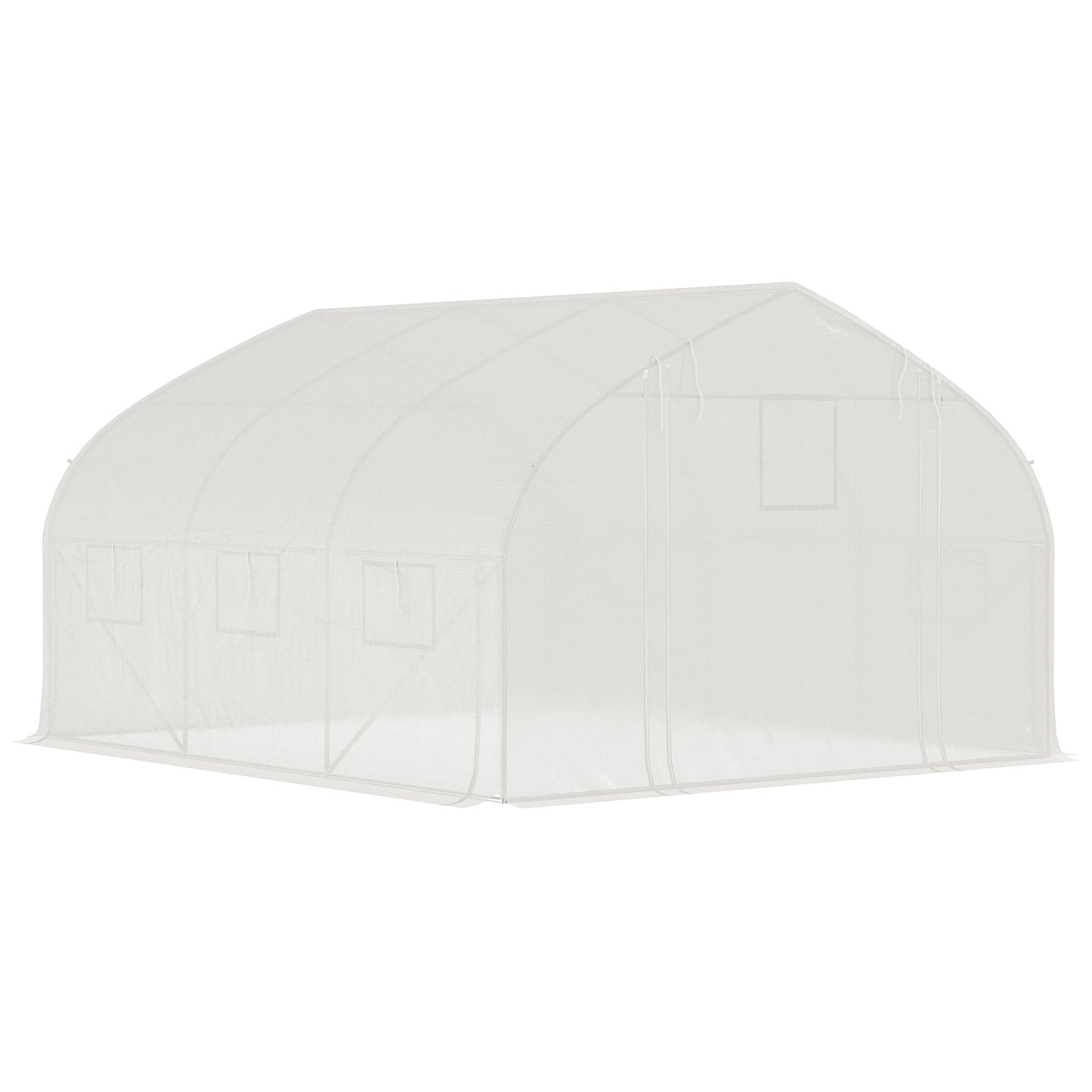 Serre de jardin tunnel 10,4 m² serre de jardin anti-UV porte zippée enroulable fenêtres maille 350 x 300 x 200 cm blanc