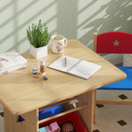 Table enfant avec 2 chaises ensemble table et chaises enfants 3 pièces en bois avec 4 bacs de rangement bois naturel
