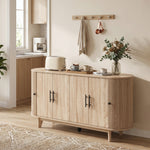 Buffet salon, meuble de rangement ovale avec 6 portes et 2 étagères réglables, 147x40x76cm, chêne