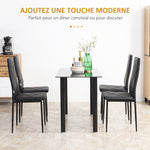 Lot de 4 chaises de salle à manger avec dossier haut, revêtement synthétique et pieds en acier, noir