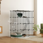 Indoor-Katzenkäfig, 4-stöckiger DIY-Katzenlaufstall aus Stahl mit 5 Türen und Hängematte, für 1-3 Katzen, 105 x 70 x 140 cm, Schwarz