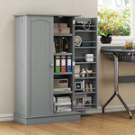 Armoire meuble de cuisine garde-manger 2 portes avec 5 étagères et 12 porte-épices - 60 x 30 x 104 cm - gris