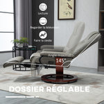 Fauteuil relax inclinable repose-pieds réglable pivotant 360° piètement bois revêtement PU respirant et doux gris