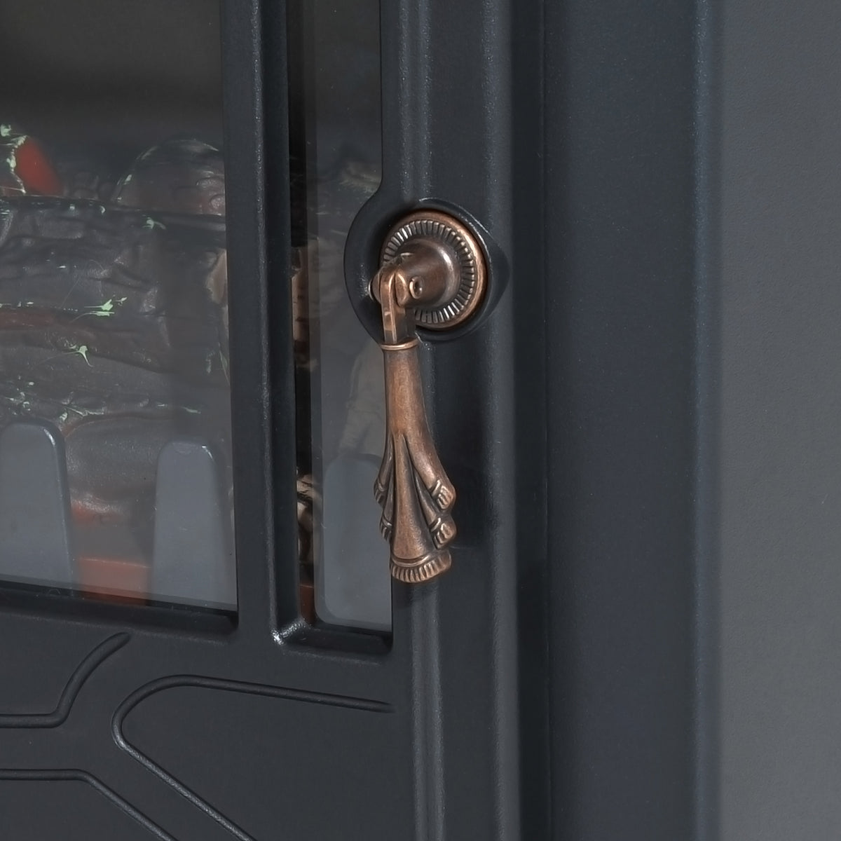 Cheminée électrique radiateur Imitation Flamme avec luminosité et réglable 925 W / 1850 W Porte métal Verre trempé Noir