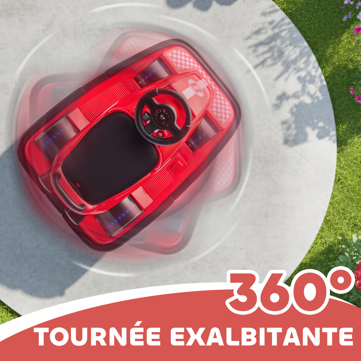 Auto-Tamponneuse Enfant 6V, Rotation à 360°, Musique, Klaxon, Démarrage Doux, 2,5 km/h, pour Âges 3-8, 74x53x48cm, Rouge