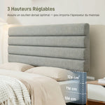 Tête de Lit Capitonnée, Hauteur Ajustable en 3 Niveaux avec Pieds en Métal pour Chambre, 140 x 10 x 106/116/126 cm, Gris