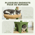 Arbre à chat tour de jeux pour chat avec niche lit griffoirs balles et feuilles artificielles 44 x 30 x 98 cm vert