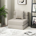 Chauffeuse canapé-lit convertible fauteuil 1 place avec 1 coussin déhoussable, tissu beige