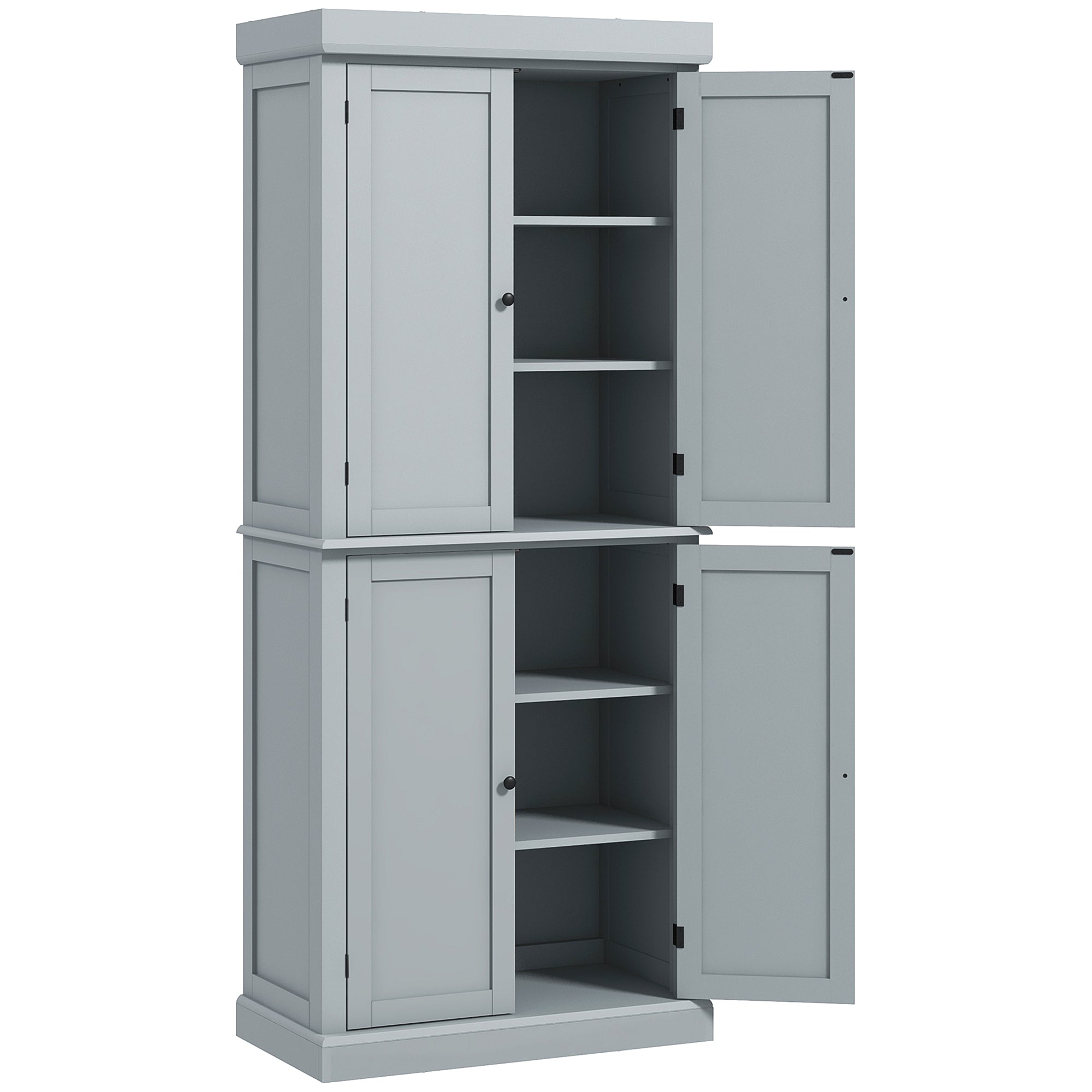 Modern kitchen buffet cabinet with cupboards, adjustable shelves, 76 x 40.5 x 184 cm, gray