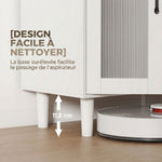 Buffet cuisine, meuble de rangement avec tiroir, 3 portes dont 1 en acrylique cannelée, étagère ouverte, blanc et chêne