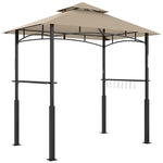 Tonnelle de barbecue à deux niveaux auvent de réception pour jardin avec lumière LED 243 x 148 x 248 cm kaki
