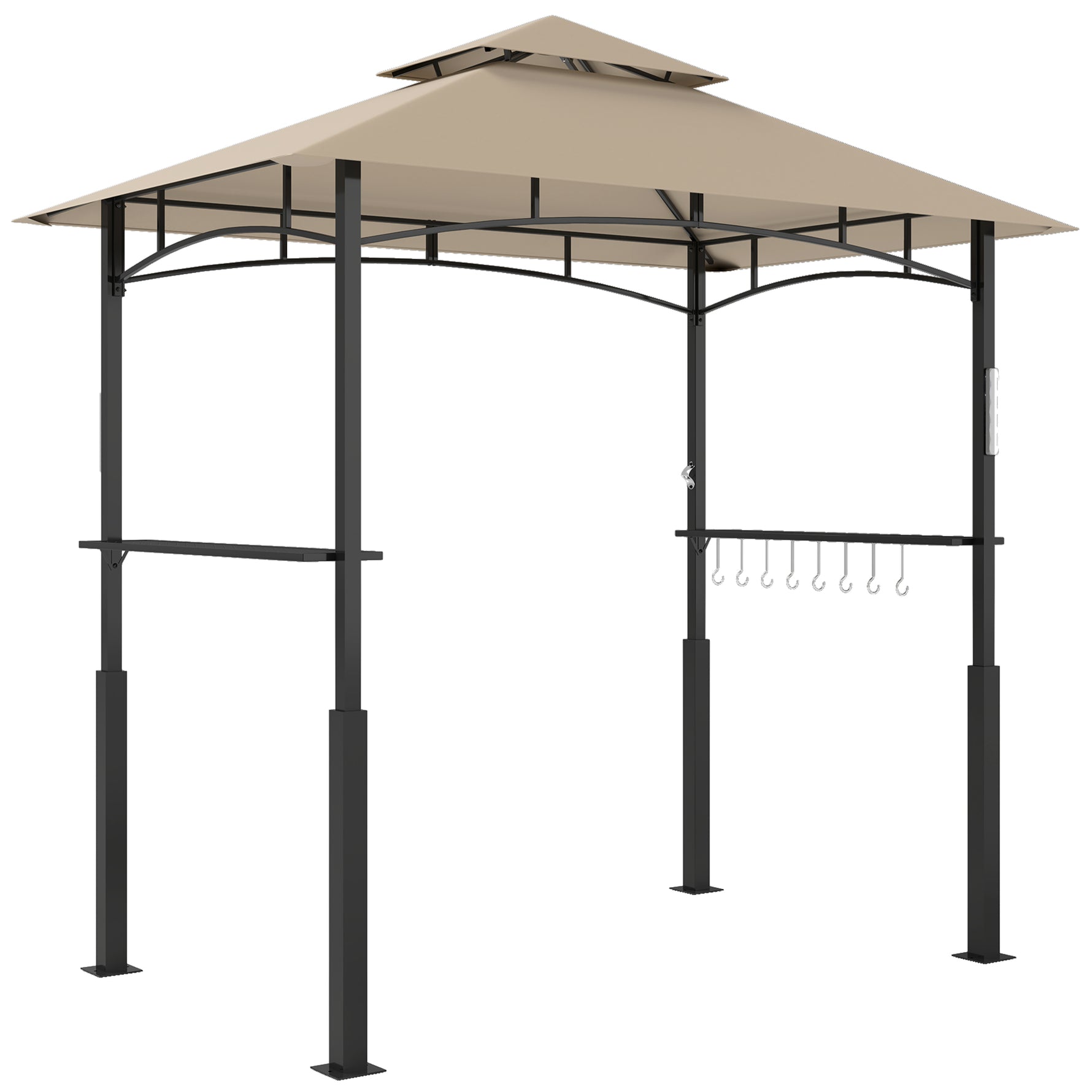 Tonnelle de barbecue à deux niveaux auvent de réception pour jardin avec lumière LED 243 x 148 x 248 cm kaki