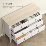 Commode 6 tiroirs meuble de rangement style contemporain avec poignées en polyuréthane, 120 x 40 x 78 cm, blanc