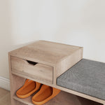 Banc à chaussures 1 tiroir et 3 compartiments, avec coussin rembourrée capacité 5 paires, 76,5 x 30 x 52 cm gris