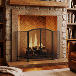 Pare-feu de Cheminée Pliable 3 Panneaux, 2 Portes, Style Moderne, Pare-Étincelles Cheminée en Métal, 122x10x75cm, Noir