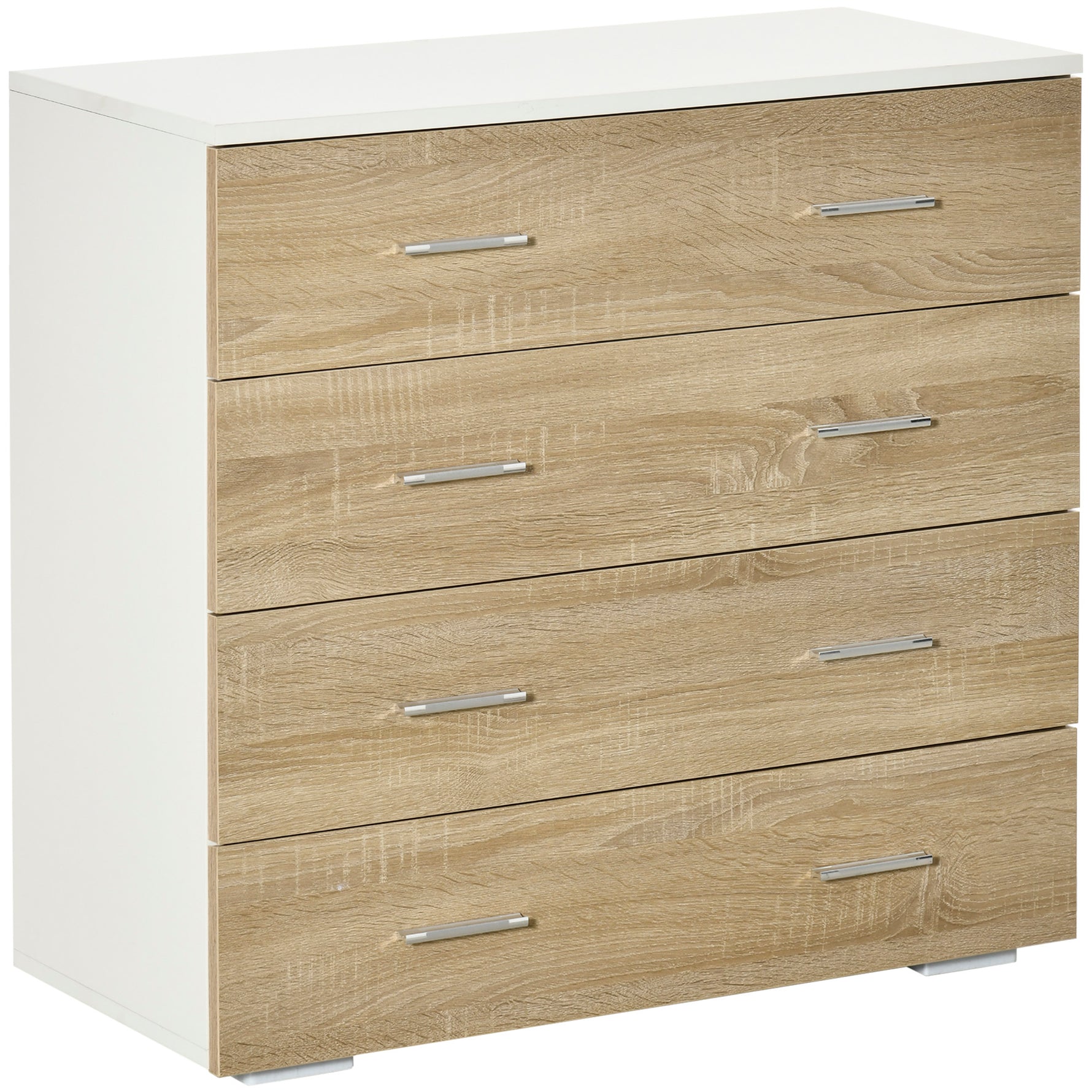 Commode Meuble de Rangement Style Contemporain 4 tiroirs 76 x 35 x 72 cm Blanc et Couleur Bois
