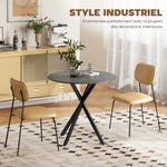 Table à Manger Ronde pour 2 Personnes avec Plateau Aspect Bois et Piètement Croisé en Acier, Gris
