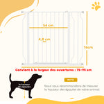 Barrière de sécurité chien barrière extensible 75-95 x 76 cm barrière escaliers couloirs portes sans perçage en acier et ABS blanc