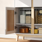 Buffet haut cuisine, armoire de cuisine avec 4 portes, 2 tiroirs et étagères réglables, 80x35x170cm, blanc et chêne