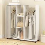 Armoire penderie Meuble de Rangement Mobile 6 roulettes 120L x 40l x 128H cm en bois blanc