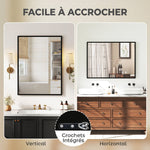 Miroir mural rectangulaire 76 x 101 cm, cadre en bois noir, idéal pour la salle de bain, salon ou chambre