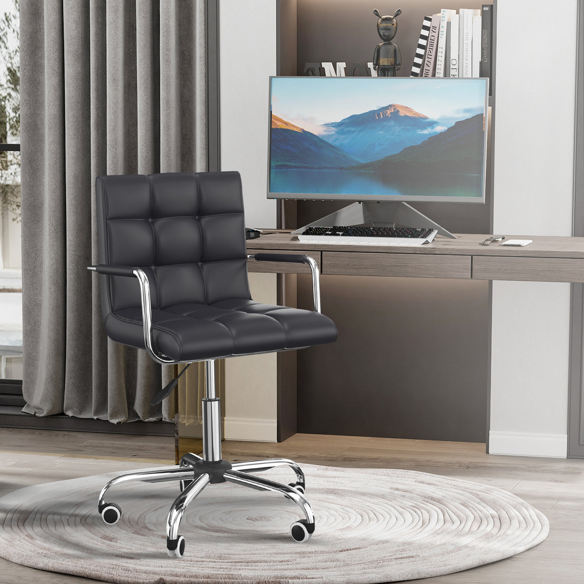 Lot de 2 chaises de bureau fauteuil manager pivotant hauteur réglable revêtement synthétique capitonné noir