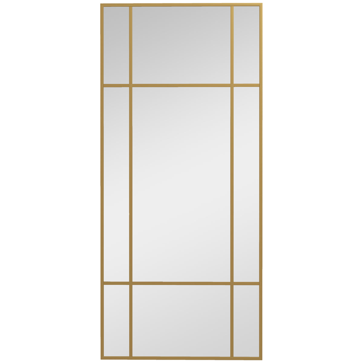 Miroir mural verrière rectangulaire style fenêtre, horizontal ou vertical avec 4 crochets, en métal doré - 110x50 cm