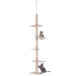 Deckenhoher Kratzbaum, Kratzstamm L 40 x B 34 x H 230-260 cm, 5 Aktivitätsebenen, beige