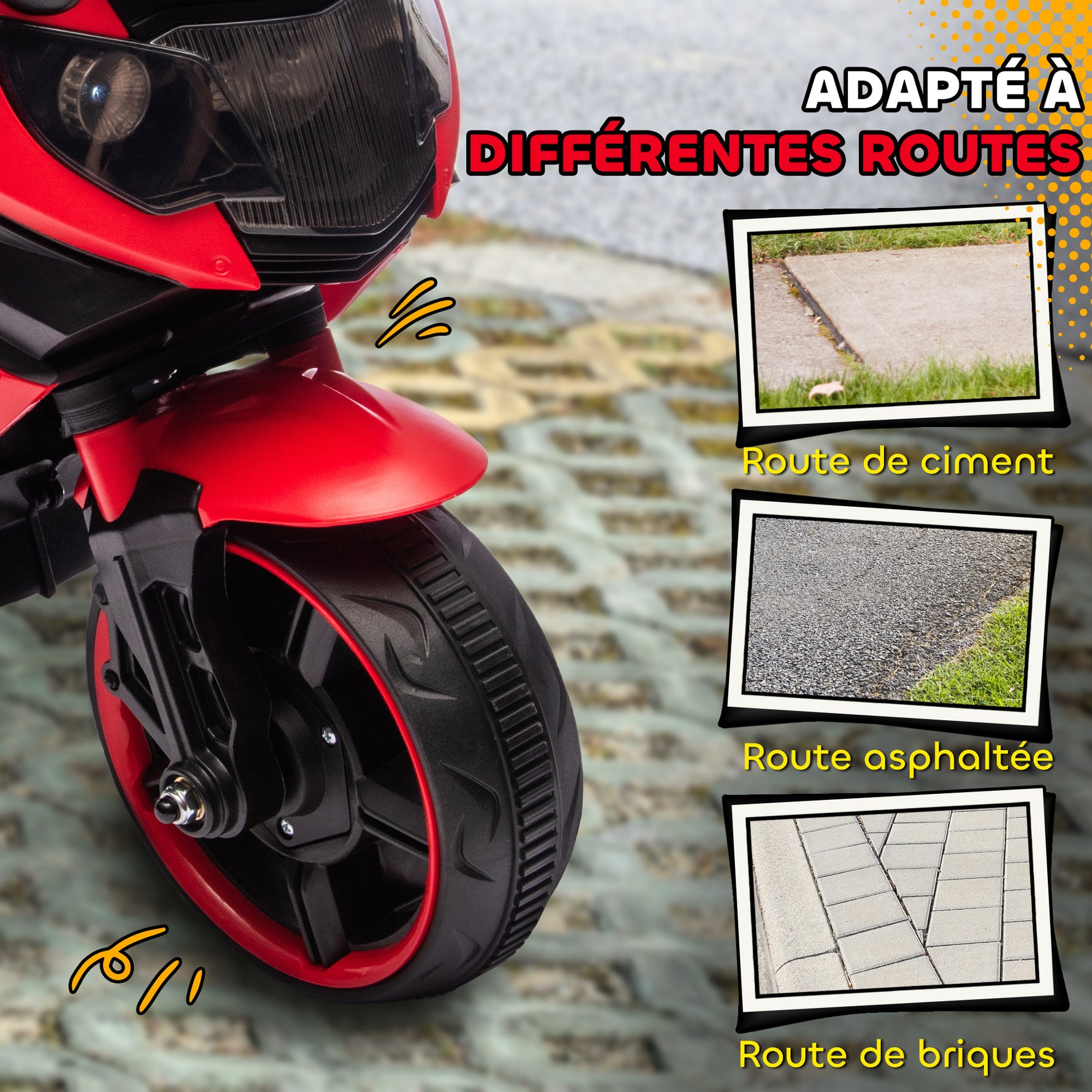 Moto électrique enfants 6 V, voiture électrique enfants avec roues d'entraînement, effets lumineux et sonores, rouge