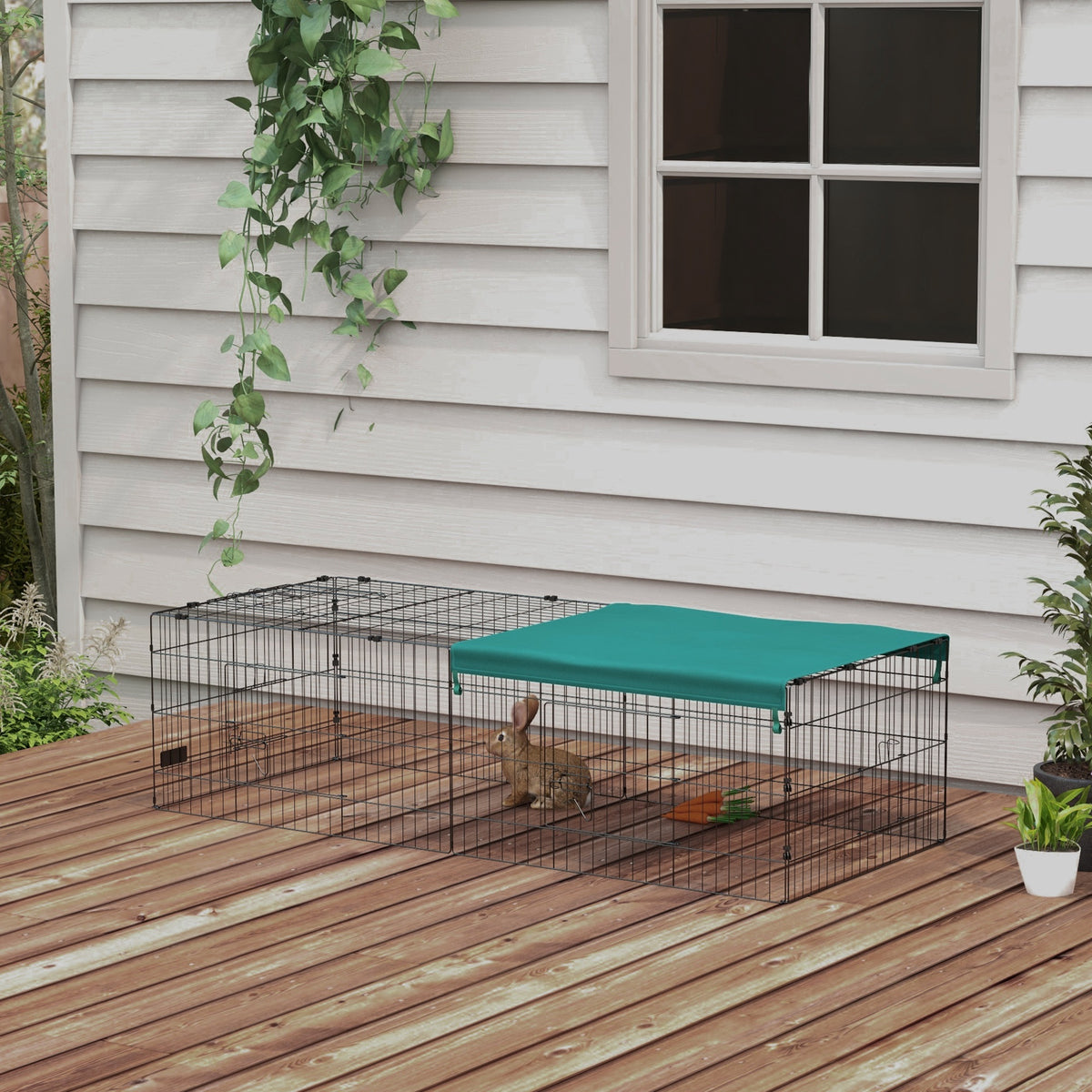 Parque recinto modular de acero con lona para conejos, roedores y animales pequeños, interior y exterior, 185 L x 75 An x 50 Al cm, verde