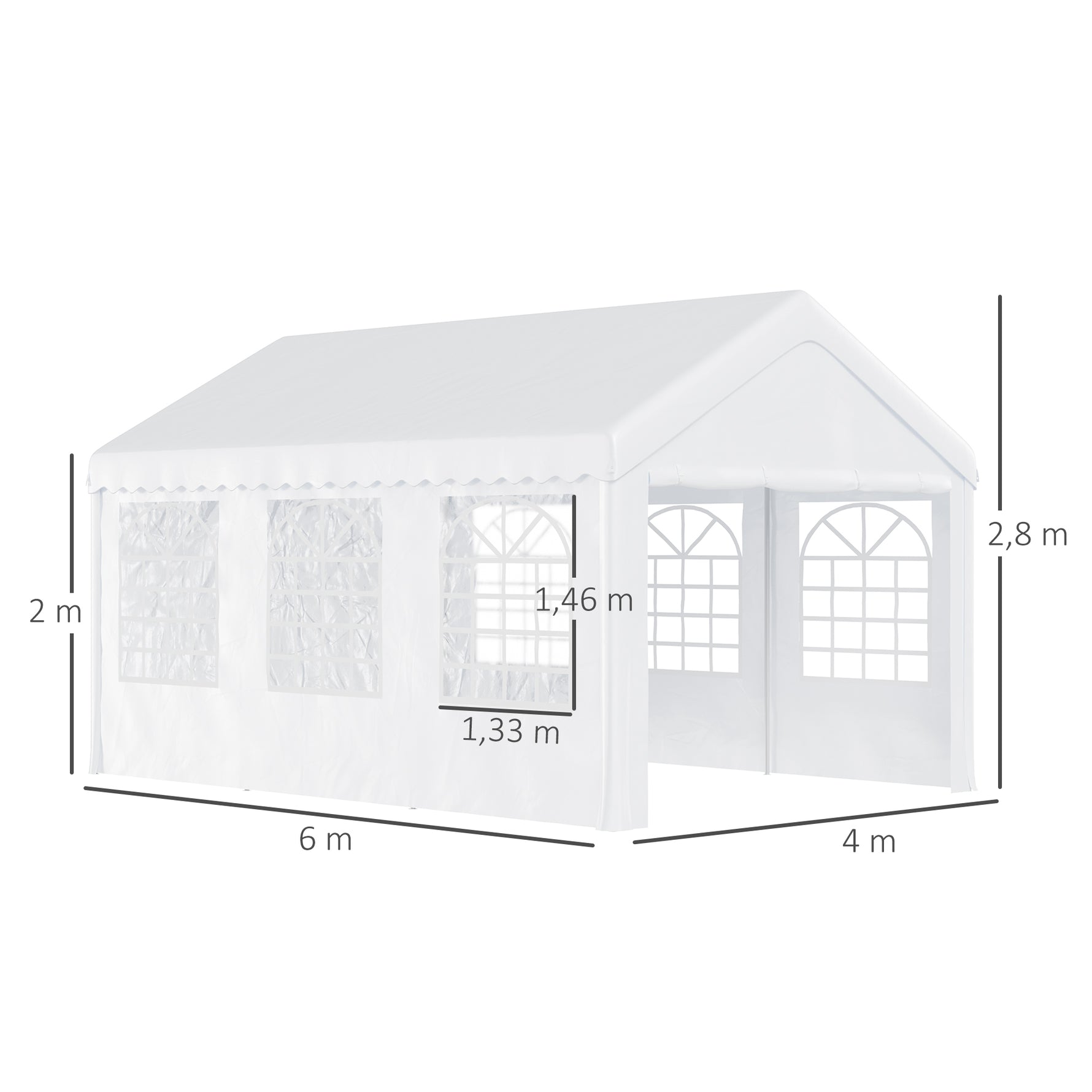 Tente de réception chapiteau de jardin chapiteau barnum 4 parois amovibles portes zippées idéal pour fête mariage soirée 6 x 4 x 2,8 m acier toile polyéthylène 180 g/m² blanc