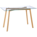 Table à manger pour 4 personnes, 120x60x76cm, table de cuisine, plateau en verre trempé et pieds en acier, transparent