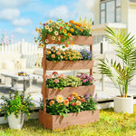 Jardinière Surélevée en Bois avec 4 Étages, avec Trous de Drainage et Doublure en Tissu, 85x45x140cm, Marron