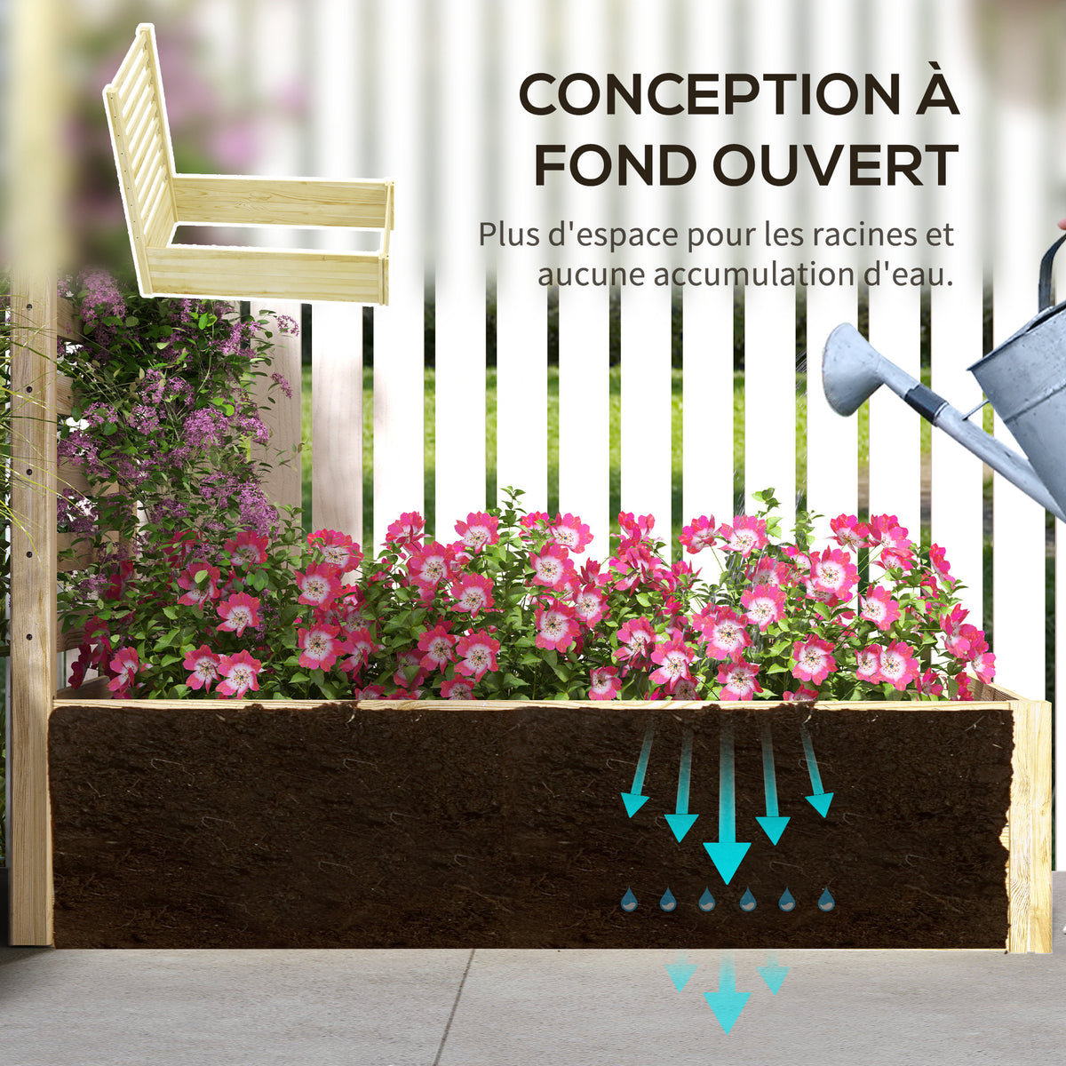 Jardinière avec treillis bac à fleurs jardinière de jardin dim. 115L x 60l x 110H cm effet bois naturel