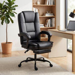 Chaise de bureau ergonomique, fauteuil de bureau inclinable en pu avec repose-pieds rétractable, hauteur réglable, noir