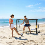 But de Football avec Mousse de Protection, 5 Piquets de Sol et Filet en PE, 180x60x120cm, Jaune