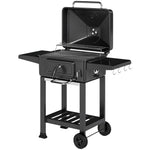 Barbecue Charbon de Bois Chariot Grill de Jardin avec Couvercle XXL Bac à Charbon et Évents Réglables 112cm Noir