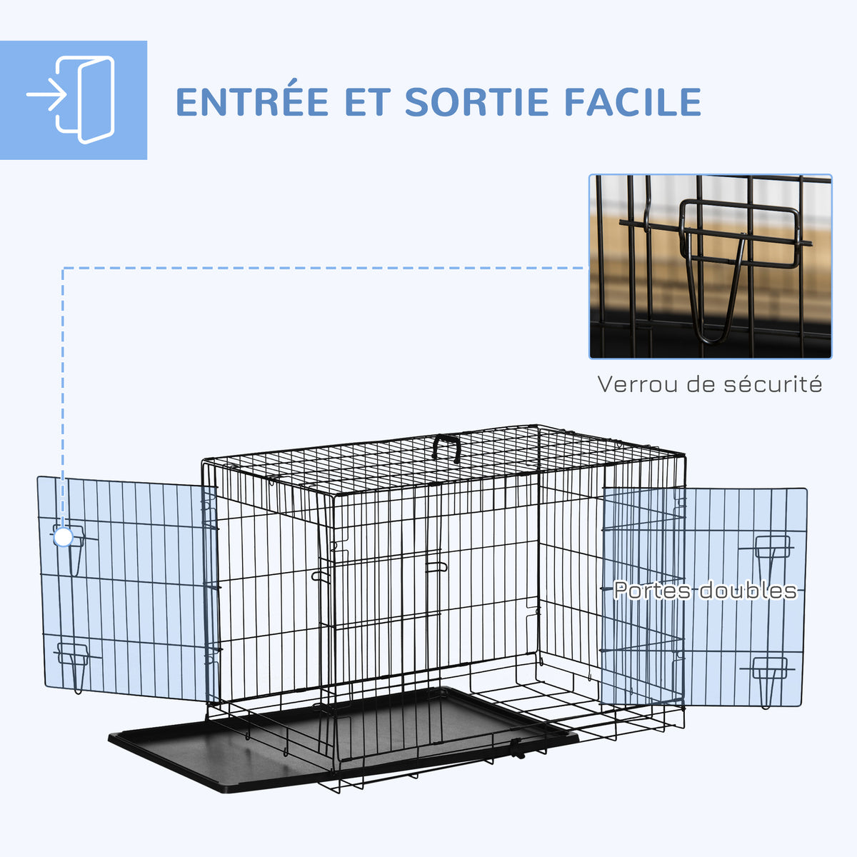 Lot de 2 cages pour chiens caisse de transport pliante pour chien en acier noir 92 x 57 x 62,5 cm