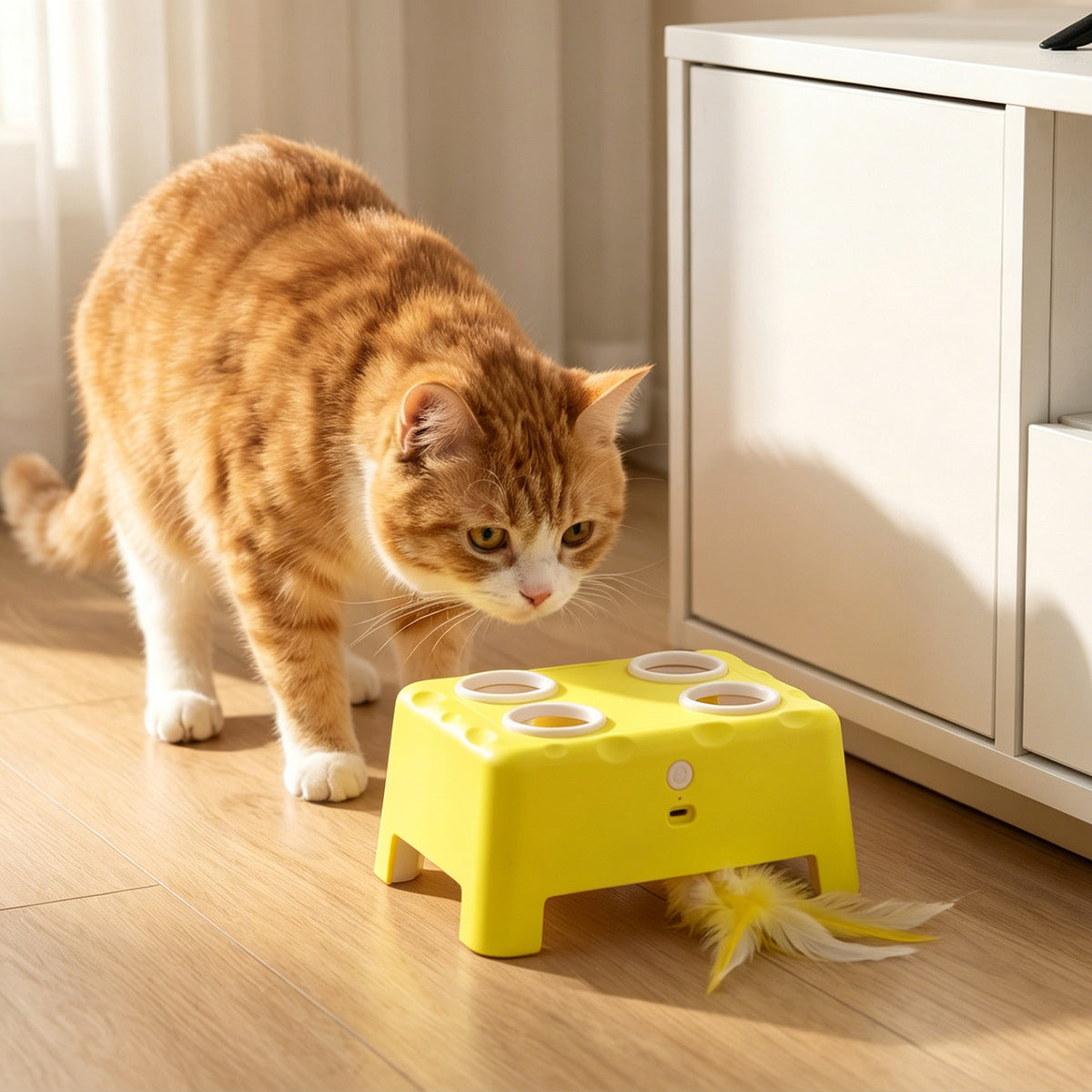 Jouet Interactif pour Chats d'Intérieur Rechargeable, 3 Modes Réglables Repos Intelligent, 18,8 x 14 x 6 cm, Jaune